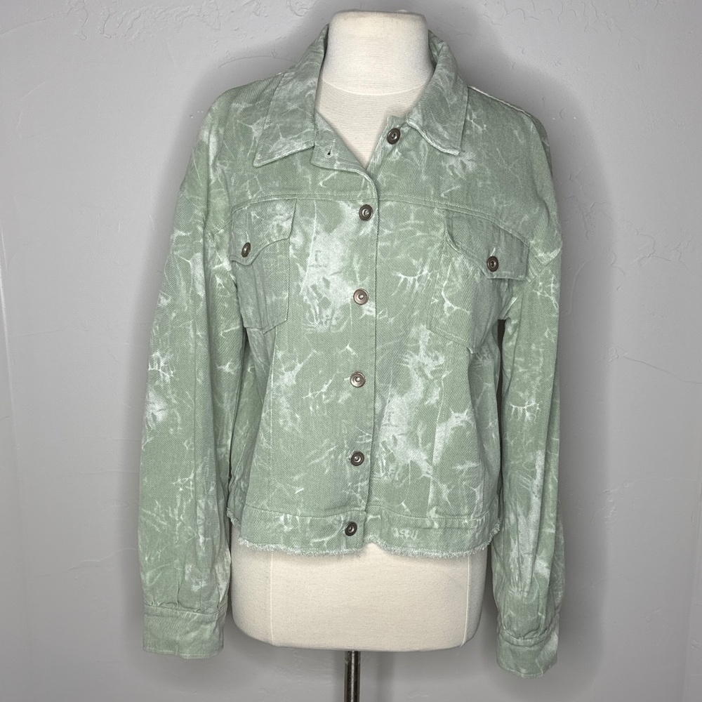 La Miel Light Green & Ivory Marbled Jacket Size Large